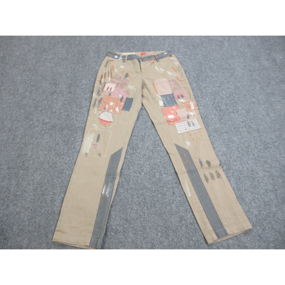Pilcro Hyphen Pants Womens 26โ Beige Patchwork Painted Art Patchwork Boho Unique
